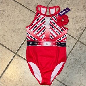 Kids Sequins Leotard with Matching Scrunchie Size 8-9